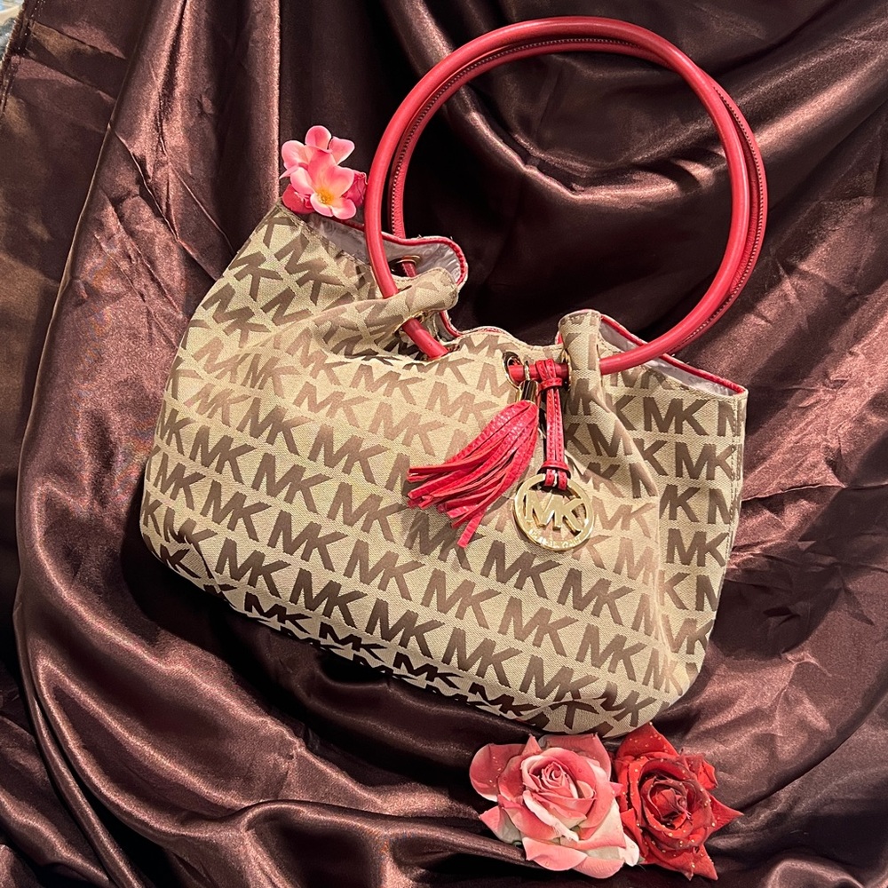 Michael Kors Red and Brown Shoulder Bag